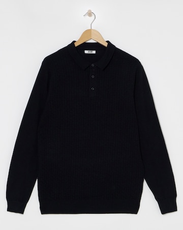 Black Textured Long Sleeve Polo