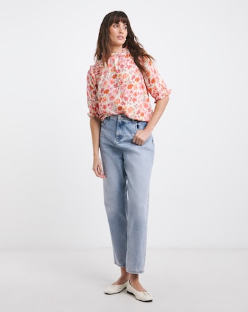 Anise Delphine Pink Floral Print Shirred Shoulder Top