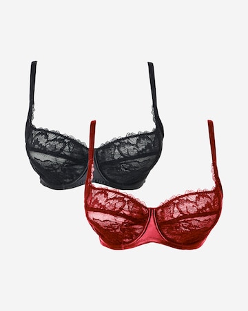 Pretty Secrets (2 Pack) Willow Stretch Lace Balcony Bras (B-F) Black/Red