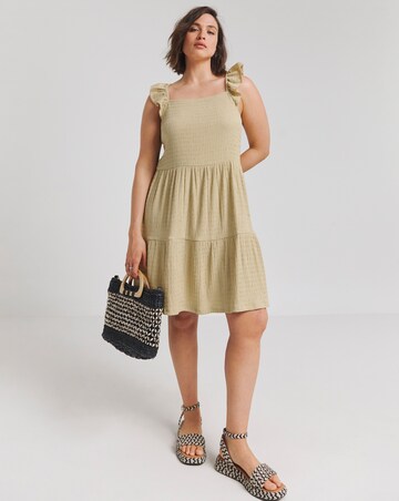 Simpy Be Textured Jersey Tiered Smock Dress With Frill Strap