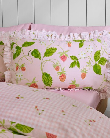 Catherine Lansfield Strawberry Frills Duvet Cover Set with Gingham Reverse