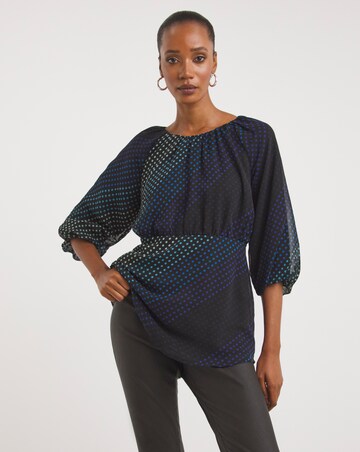 Blue Spot Print Exposed Back Swing Top