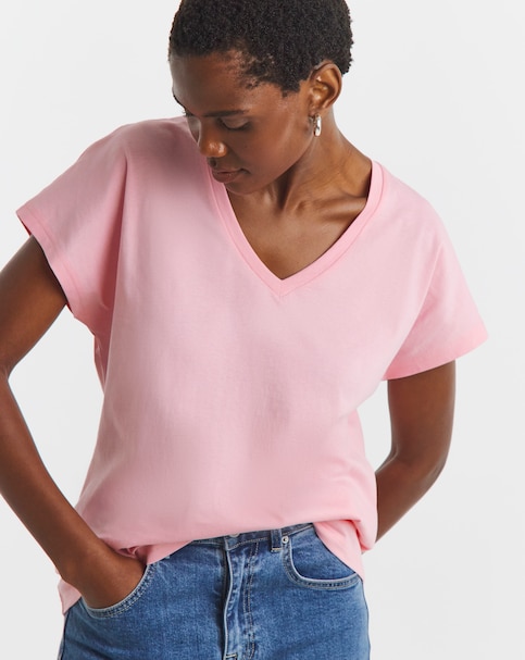 Pink V-Neck Short Sleeve T-Shirt