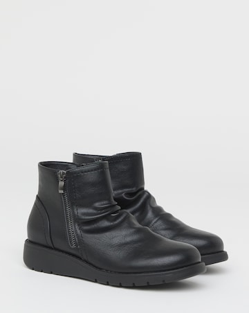 Heavenly Soles Roisin Low Wedge Ruched Boots With Zip - Wide Fit (E)