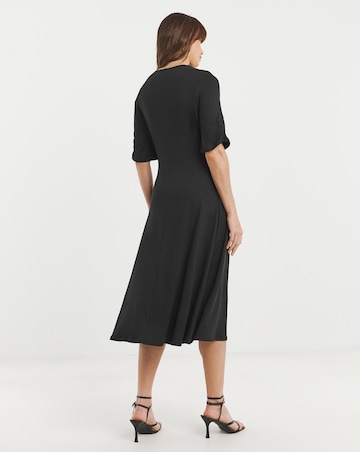 Soft Touch Jersey Rouched Zip Front Midi Dress