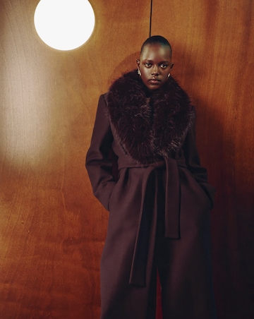 Mango Dark Red Leather Effect Coat