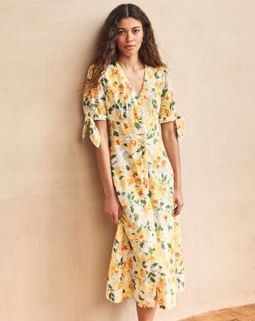 Nobody's Child Yellow Floral Printed Broderie Alexis Midi Dress