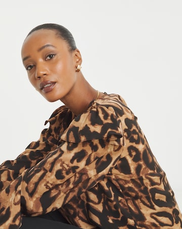 Frill Detail Smock Blouse - Leopard