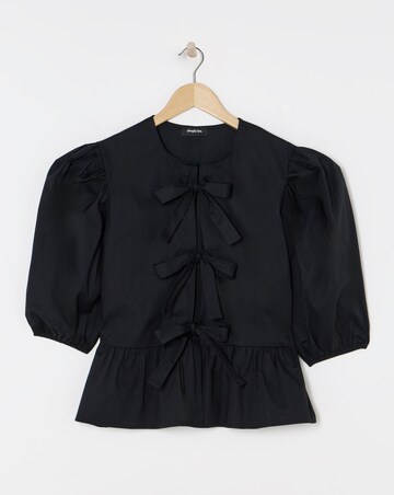Tie Front Puff Sleeve Smock Top