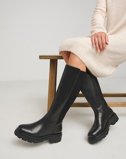 Ashleigh Leather Stretch Panel Boots - Extra Wide Fit (EEE) Standard/Curvy Calf
