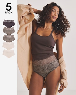 Pretty Secrets (5 Pack) Lace Top Full Fit Knickers