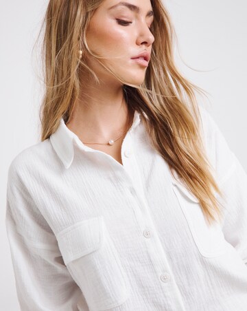 Simply Be White Cheesecloth Double Pocket Long Sleeve Shirt