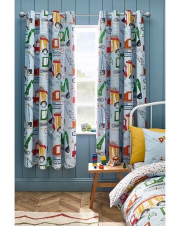 Catherine Lansfield Kids Digger Dreams Eyelet Curtains Two Panels