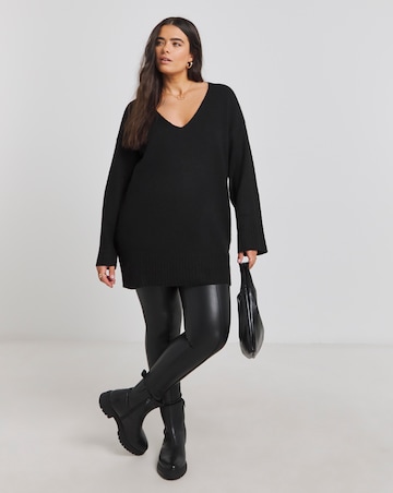 Simply Be Black Slouchy V Neck Longline Jumper