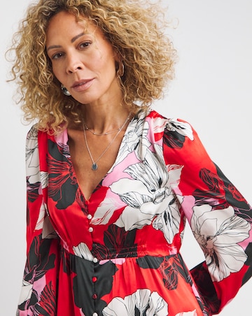 Button Front Matte Satin Tea Dress