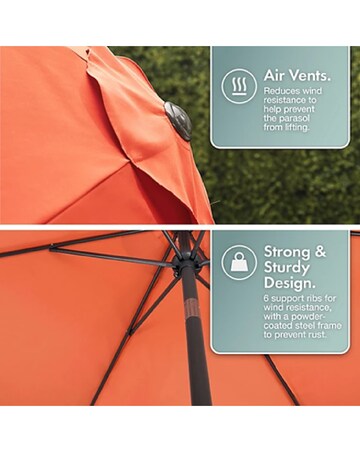 VonHaus Burnt Orange 2.7m Steel Garden Parasol with 12kg Base