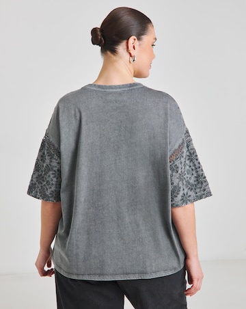 Simply Be Acid Wash Grey Cut Work Oversized T-Shirt