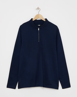 Premium 100% Mercerised Zip Neck Polo- Navy