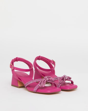 Cassia Diamante Bow Low Block Heel Sandals - Extra Wide Fit (EEE)