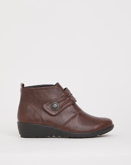 Cushion Walk Touch &amp; Close Ankle Boot with Button Detail Wide E Fit
