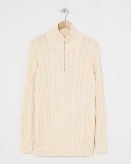 Ecru Cable Knit 1/4 Zip