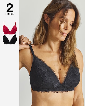 Pretty Secrets 2 Pack Willow Stretch Lace Non Wired Bralette -Black/Red