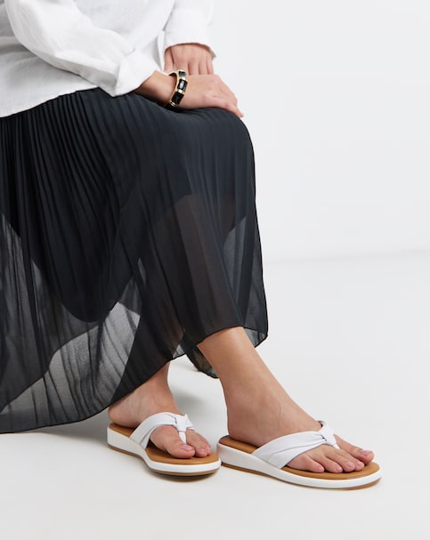 Valencia Leather Toe Post Low Wedge Sandals - Wide Fit (E)