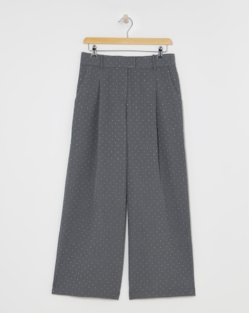 Grey Diamante Wide Leg Tailored Trousers