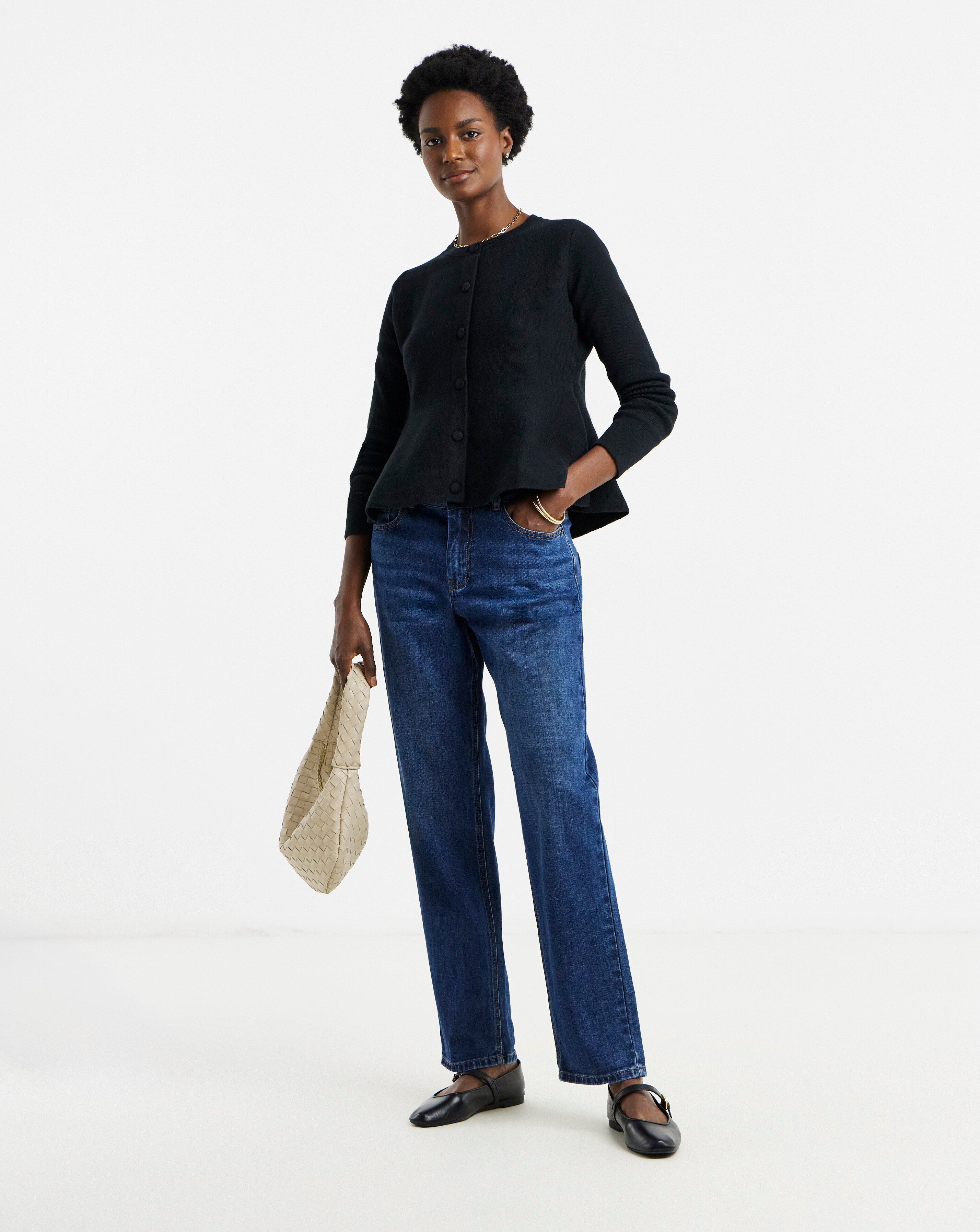 Round Neck Peplum Cardigan | Ambrose Wilson