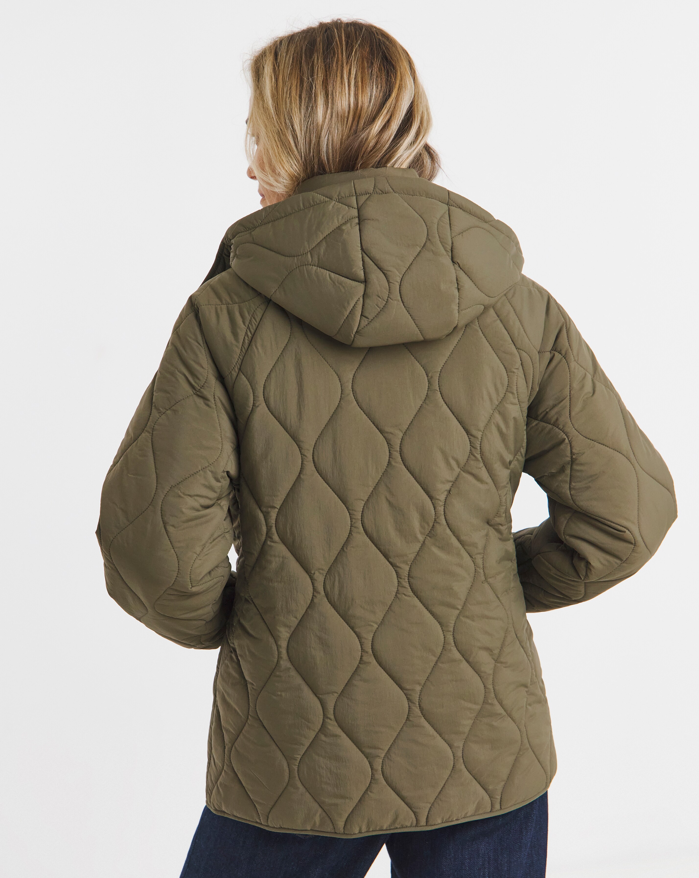 Khaki Short Hooded Quilted Jacket | Ambrose Wilson