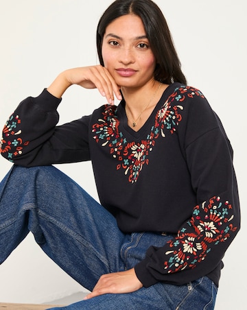 FatFace Embroidered V Neck Jumper