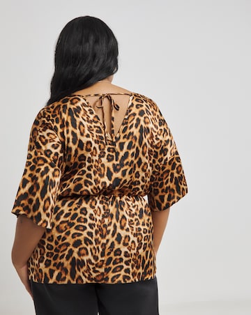 Leopard Print V Neck Satin Blouse