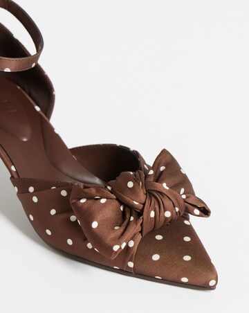 Valerie Satin Bow Pointed Kitten Heel Shoes - Wide Fit (E)