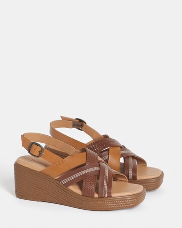 Hudson Crossover Stitch Detail Leather Wedged Sandals - Extra Wide Fit (EEE)