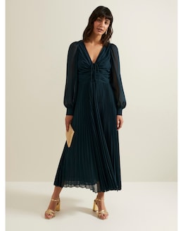 Phase Eight Kindra Teal Chiffon Pleated Midi Dress