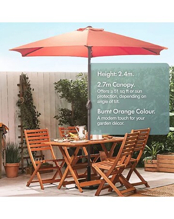 VonHaus Burnt Orange 2.7m Steel Garden Parasol with 12kg Base