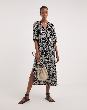 Kaftan Button Through Shirt Dress With Side Slits