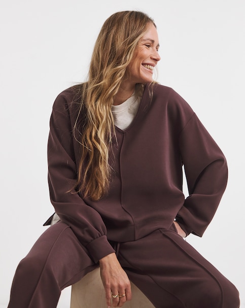 Anthology Dark Cherry V Neck Sweatshirt With Satin Trims