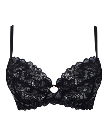 Figleaves Isla Lace Underwired Sweetheart T Shirt Bra B-GG - Black
