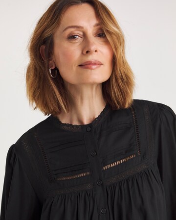 Long Sleeve Crochet Trim Button Through Blouse