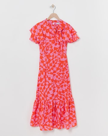 Joanna Hope Printed Tie Neck Midi Dress