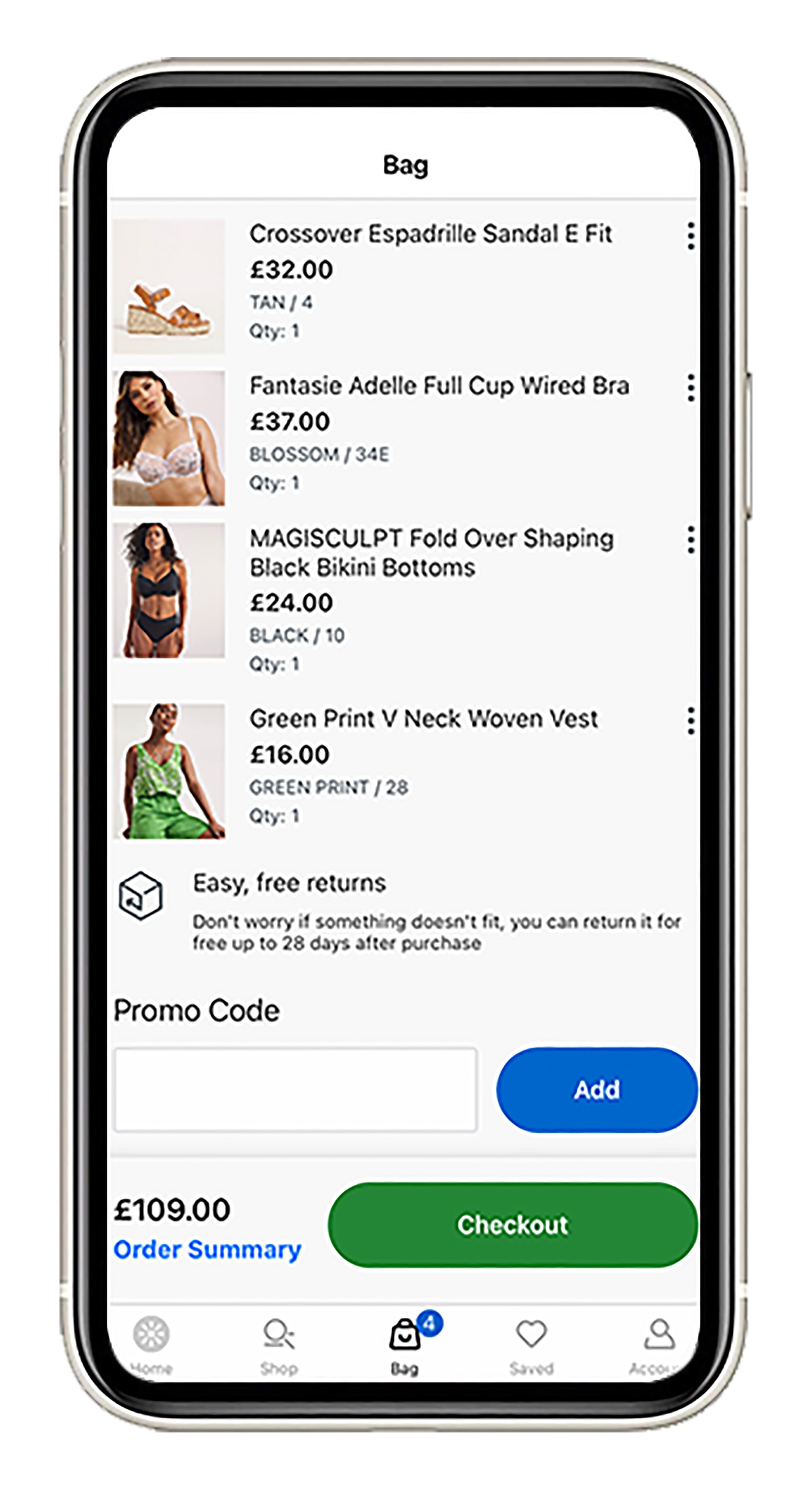 App page on a mobile phone screen