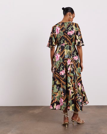 Joanna Hope Cape Sleeve Printed Tea Dress