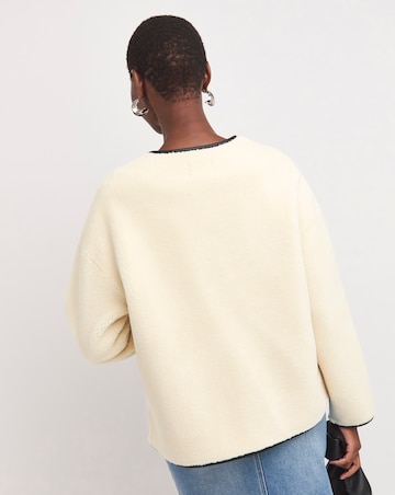Cream Collarless Duffle Teddy Jacket