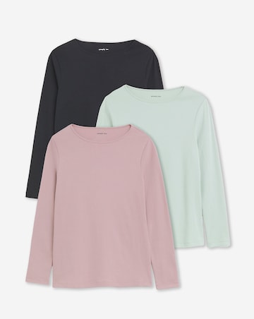 Black, Rose & Sage 3 Pack Long Sleeve Pure Cotton Ribbed Tops