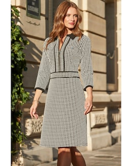 Sosander Contrast Tipped Dogtooth Dress