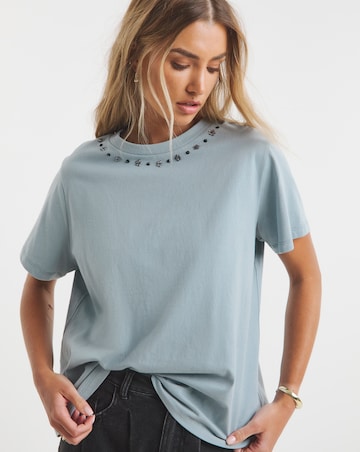 Simply Be Blue Embellished Neckline T-Shirt