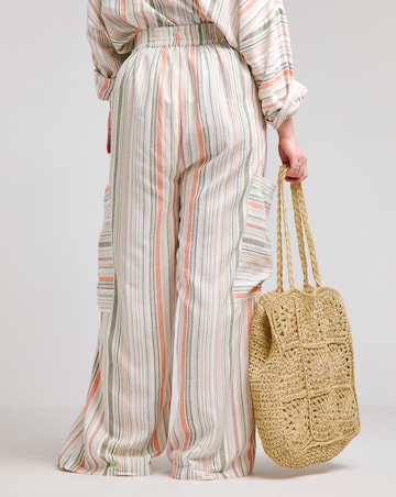 Native Youth Multi Stripe Wide Leg Linen Mix Trousers