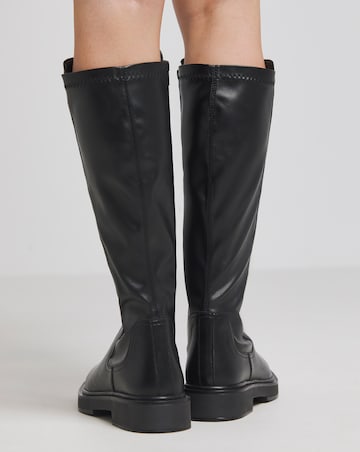 Perry Stretch Back Panel Flat Knee High Boots Wide E Fit Curvy Calf