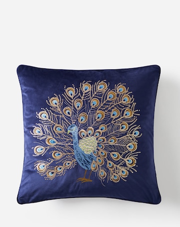Embroidered Peacock Velvet Cushion